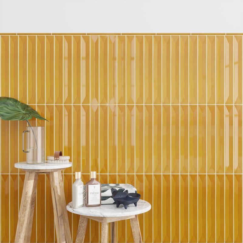 Apollo tile 2" x 16" Horizonte Glossy Honey Ceramic Tile (10.76 sq ft/case) - 50 Pack - Yellow