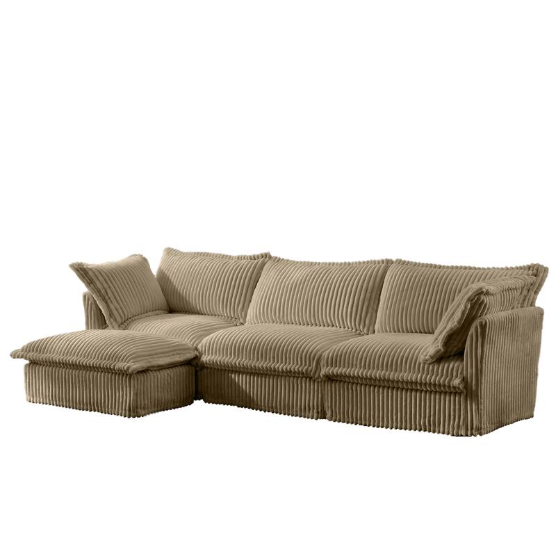 Corduroy 3-Seater Armless Sectional Sofa with Reversible Ottoman