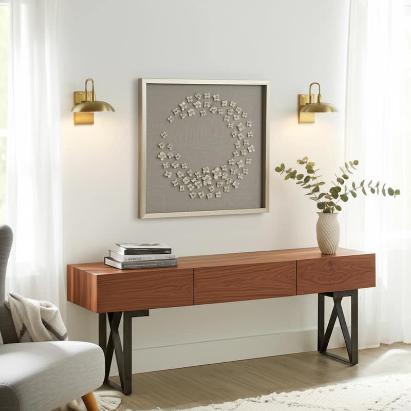 Resin Canvas Art Circular 3D Floral Framed Wall Decor - 30" Gray - Wood - Brown - 30" x 30" x 2"