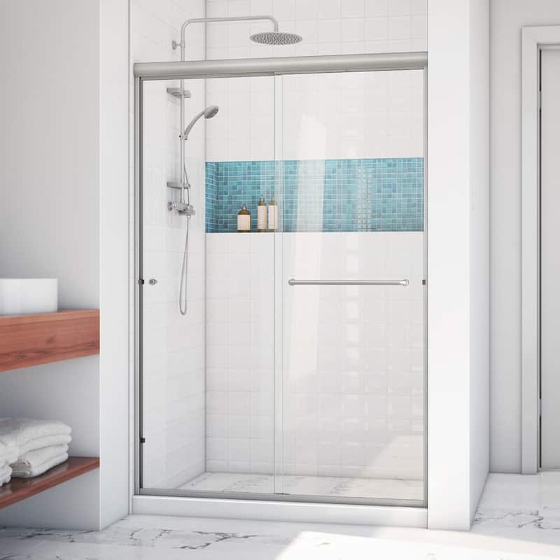 DreamLine Alliance Pro LT 44 - 48 in. W x 70 3/8 in. H Semi-Frameless Bypass Sliding Shower Door in Brushed Nickel & Clear Glass