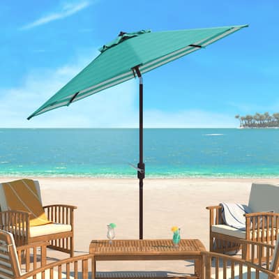 SAFAVIEH Athens Inside Out Striped 9 Ft Crank Dark Green/ White Outdoor Umbrella