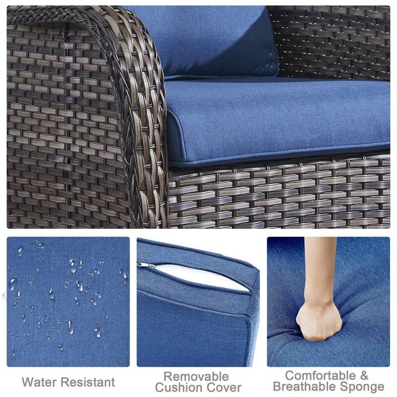 Outdoor Sofa Chair with Coffee Table and Ottoman