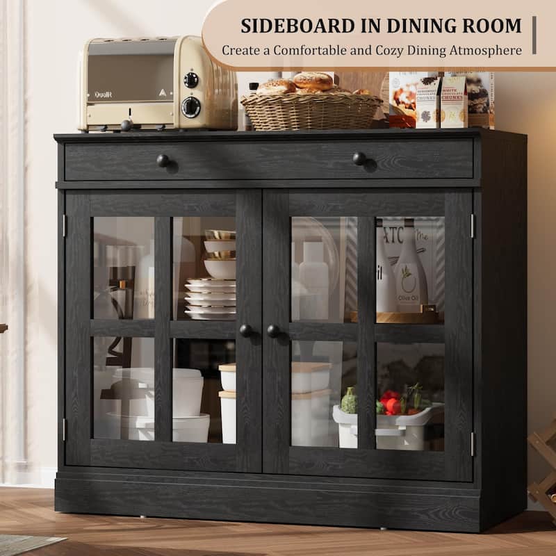 35.4" Sideboard Buffet Cabinets with Glass Door