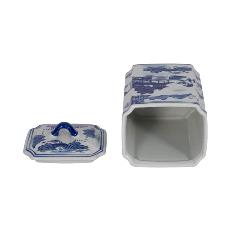 Sagebrook Home Stoneware Ceramic Chinoiserie Decorative Container with Lid