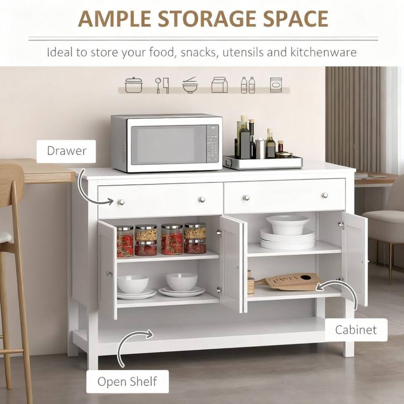 47" Sideboard Coffee Bar Cabinet with Storage, Accent Kitchen Storage Cabinet with Open Shelves for Living Room, Dining Room