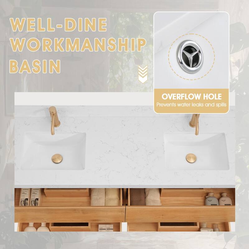 Sylphar 60 in. Toffee Oak Bath Vanity with Undermount Sink, 3 Top Options