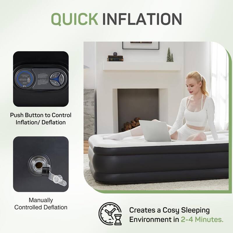 16 in. Twin Air Mattress Inflatable Blow up Portable Camping Bed with Built in Pump