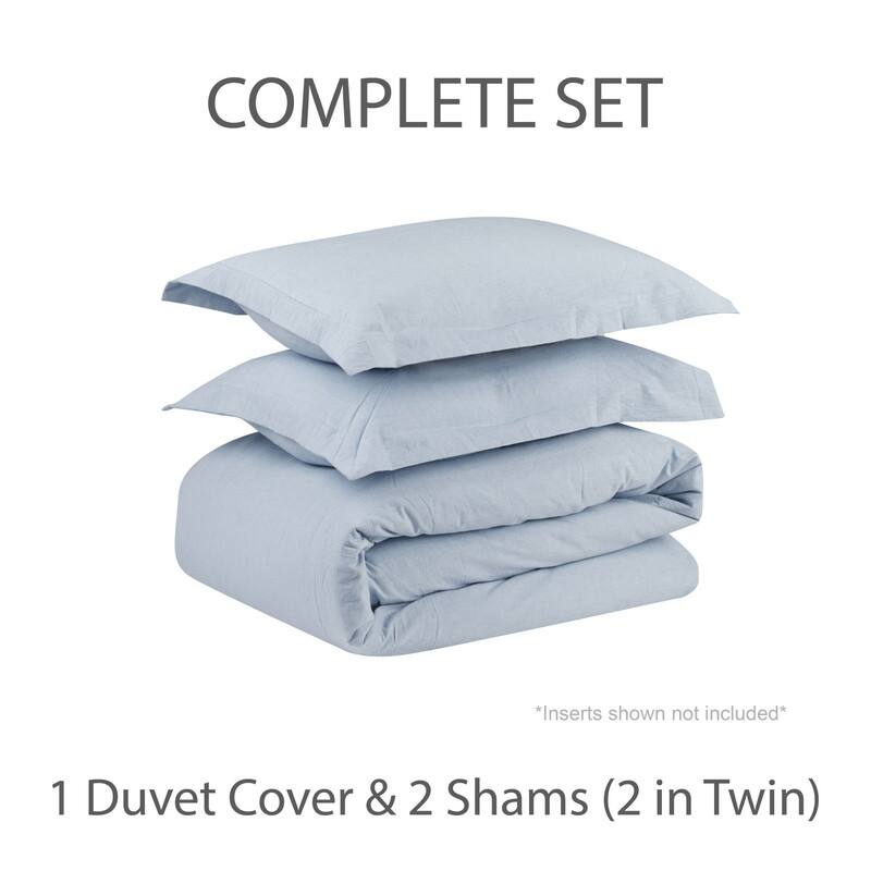 Swift Home Premium Cotton Prewashed Chambray Duvet Cover Set Bed Linen - Comforter/Duvet Insert Not Included