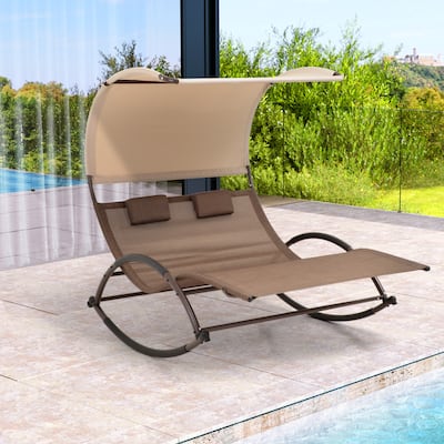 Pellebant Outdoor Double Chaise Lounge Chair Swing Hammock Bed with Canopy - N/A