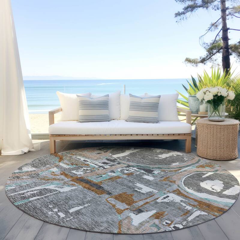 Machine Washable Indoor/ Outdoor Chantille Contemporary Rug - Gray - 8' x 8'