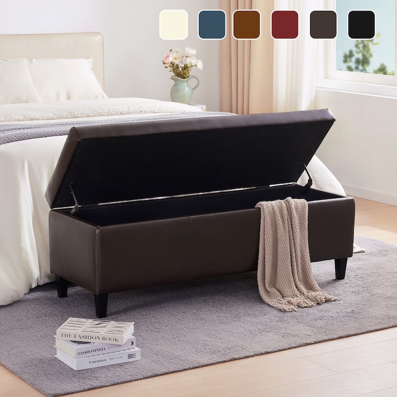 50.3" x 17.50" x 18" Upholstered Rectangular Storage Ottoman-Faux Leather