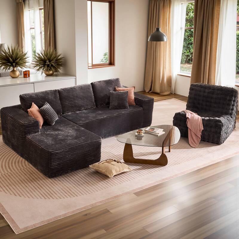 XIZZI Modern Plush Sectional Chaise Couch with Bean Bag Chair