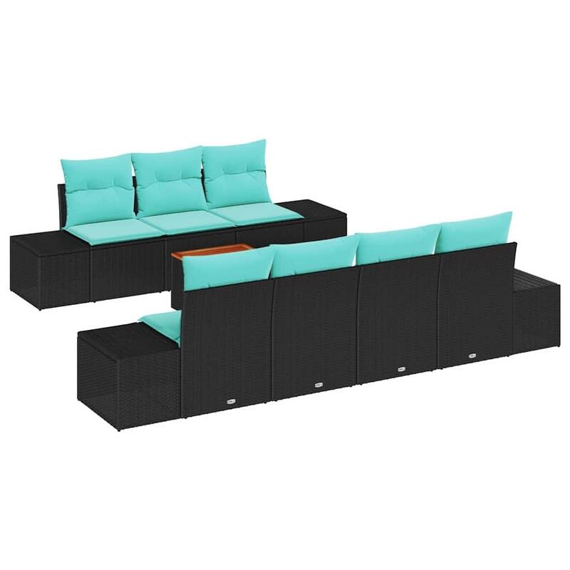 vidaXL 8 Piece Garden Sofa Set with Cushions Black Synthetic Wicker Acacia - 115.7×24.4×27.2