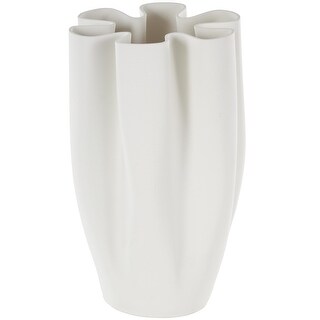 Ceramic Abstract Ribbed Dimensional Folded Decorative Vase with Floral ...