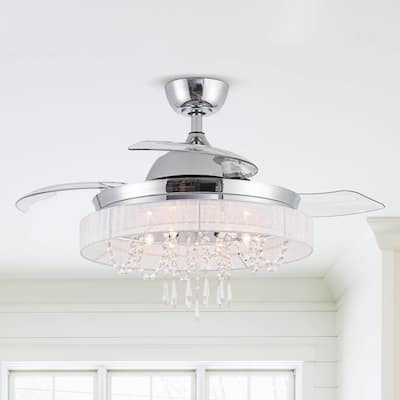 42-inch Retractable 3-Blade Crystal LED Ceiling Fan with Remote