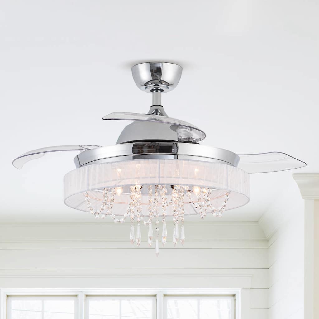 42-inch Retractable 3-Blade Crystal LED Ceiling Fan with Remote
