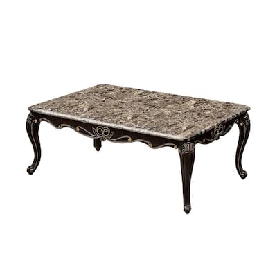 Faux Marble and Wood Coffee Table with Cabriole Legs in Dark Walnut