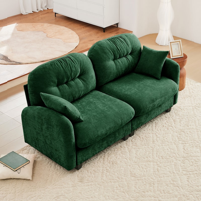 74" Loveseat Sofa, Modern Chenille Deep Seat Sectional Couch for Living Room, Tufted Backrest Love Seat with Pillows - Green