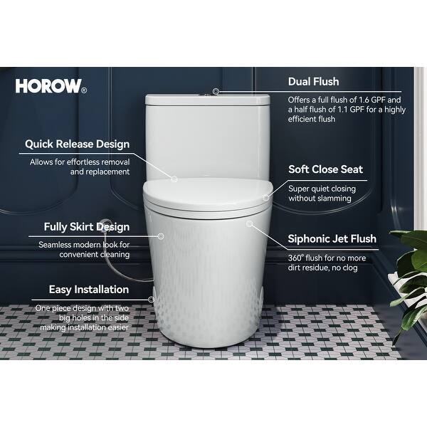 12 in. Rough-In 1-piece 1.1/ 1.6 GPF Dual Flush Elongated Siphonic Jet Toilet in White, Seat Included 12 in. Rough-In 1-piece 1.1/ 1.6 GPF Dual Flush Elongated Siphonic Jet Toilet in White, Seat Included