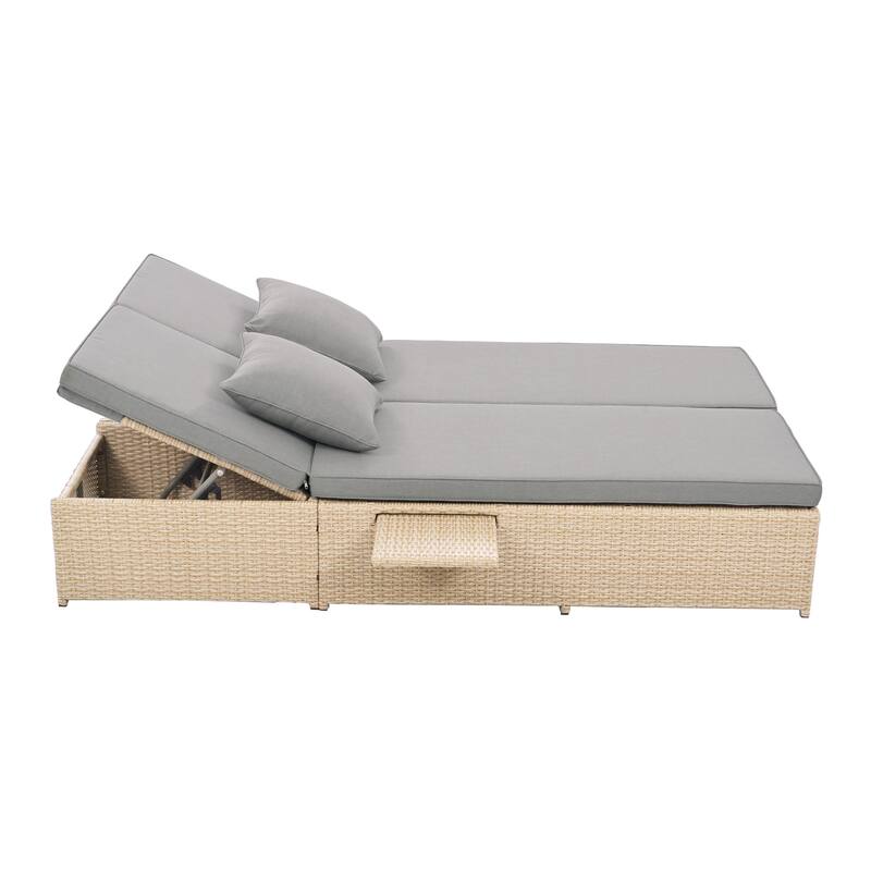 Outdoor Patio Rattan Double Daybed Sunbed with Adjustable Backrest and Seat