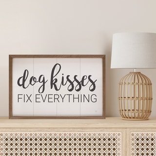 "Dog Kisses Fix Everything" Lumbar Pillow Cover - Embroidered Typography, Dark Grey, 12x20 Inches - View #2