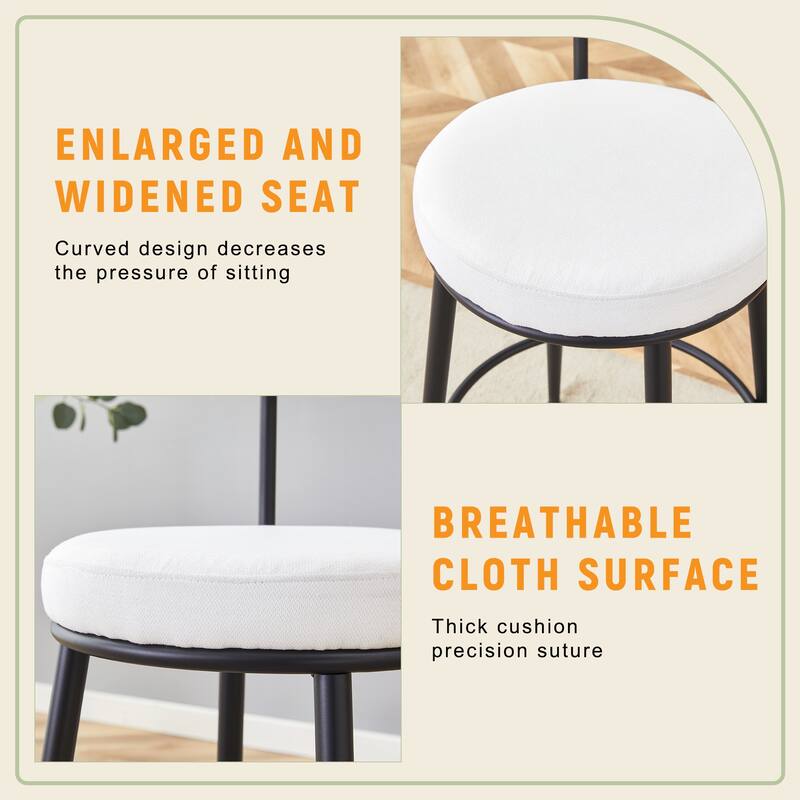 Anmytek 2-Piece Ergonomic High-Legged Bar Stools Upholstered White Fabric Cushions
