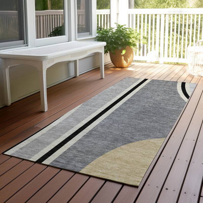 Machine Washable Indoor/ Outdoor Contemporary Keely Chantille Rug - Gray - 2'3" x 7'6"