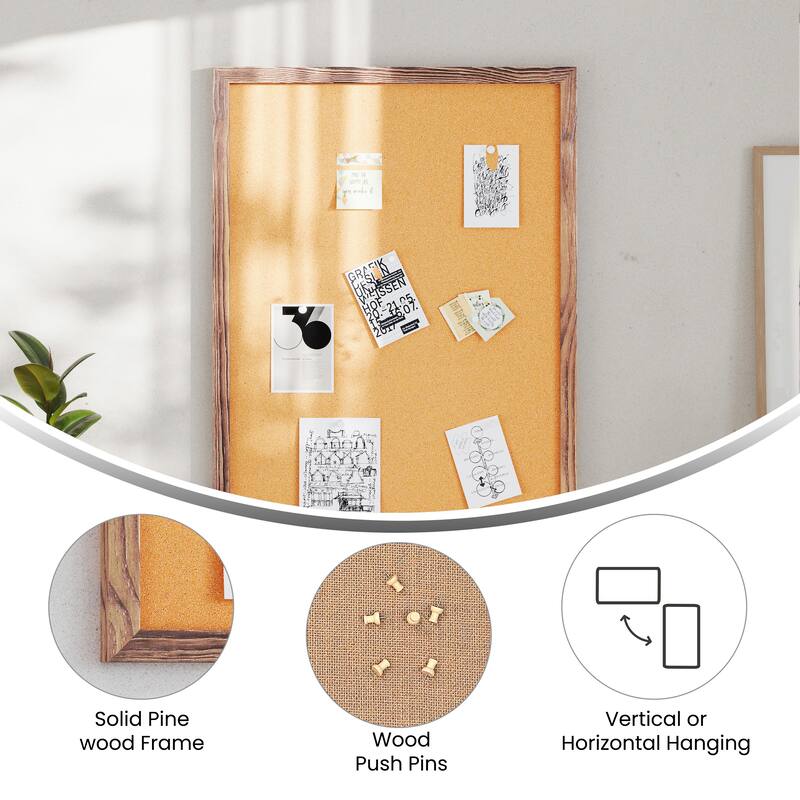 Commercial Wall Mount Cork Board with Wooden Push Pins