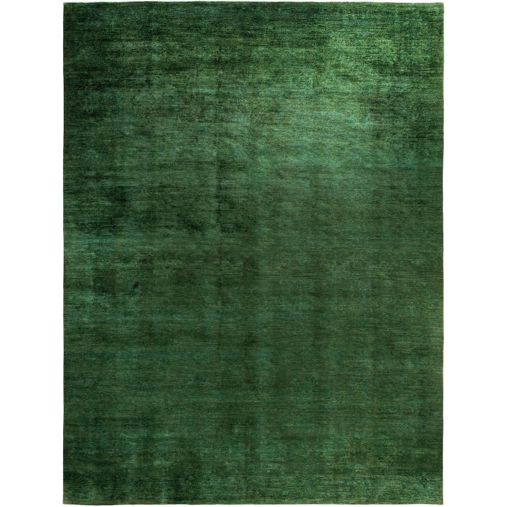 Overdyed One-of-a-Kind Hand-Knotted Area Rug - Green - 12' 1" x 15' 8"