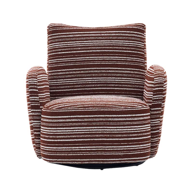 HOMEFUN Boucle Upholstered 360° Swivel Fabric Striped Armrest Leisure Chair for Living room and Bedroom