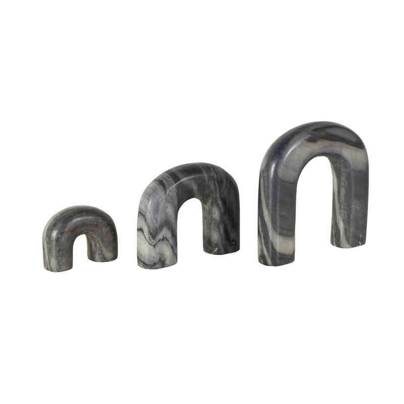 White or Black Marble Arched Abstract Decorative Sculpture with Varying Sizes (Set of 3)