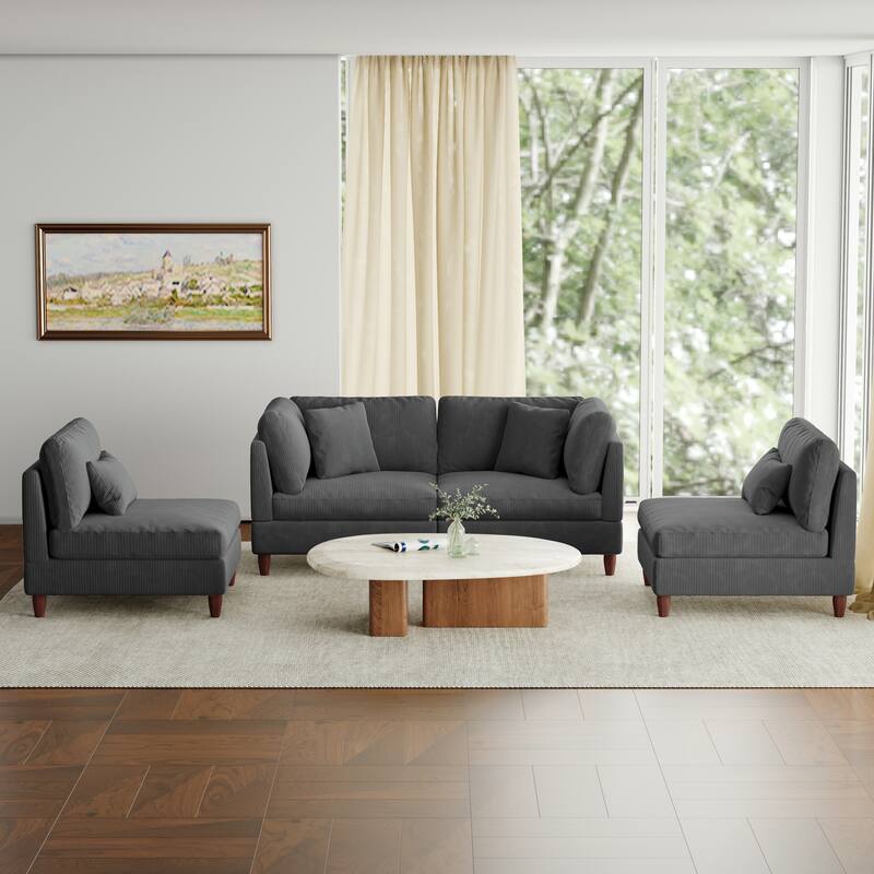 4-Piece Oversized Reversible Upholstered Sectional Modular Sofa
