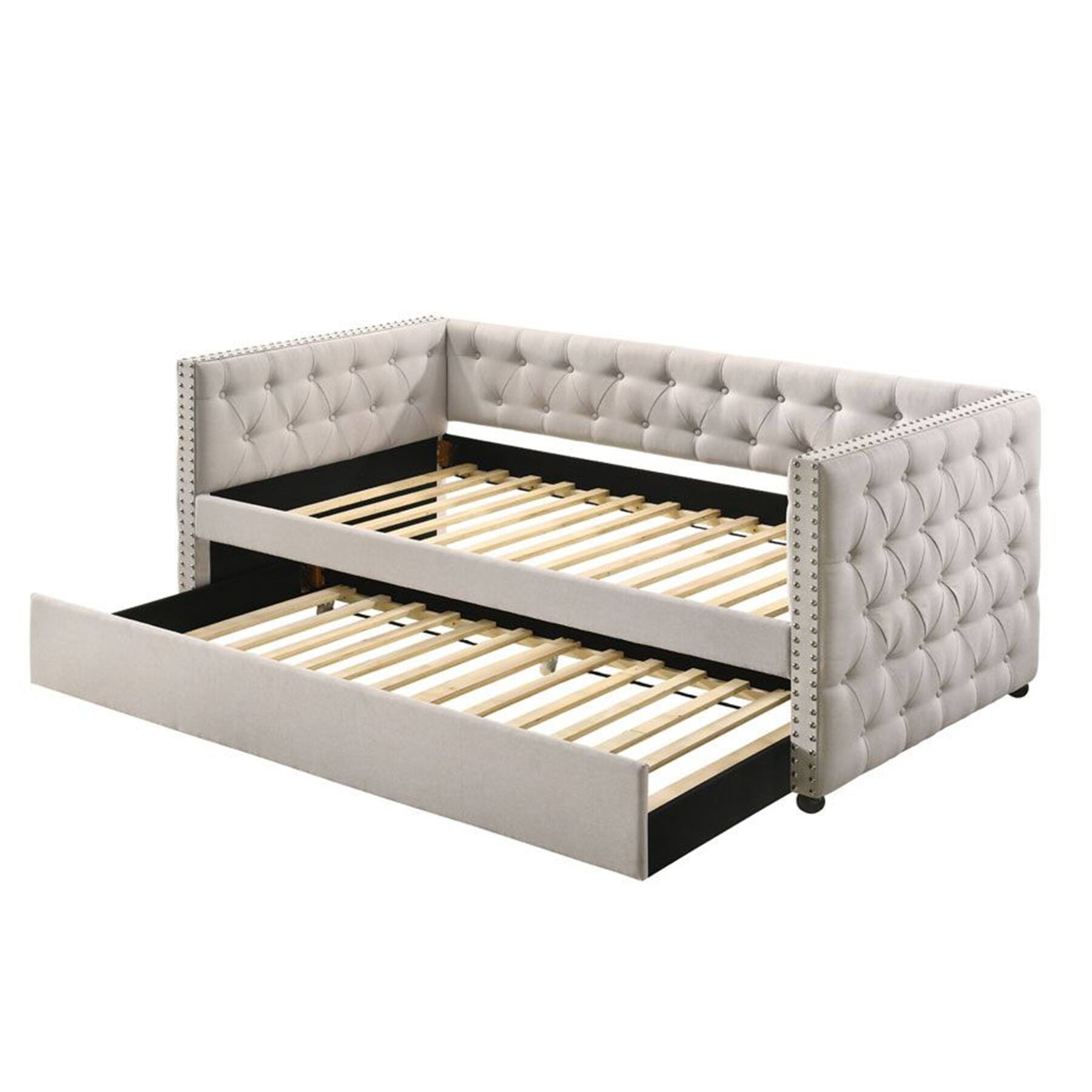 Upholstered Wooden Daybed, Bed Frame With Tufted Back And Trundle - Bed ...