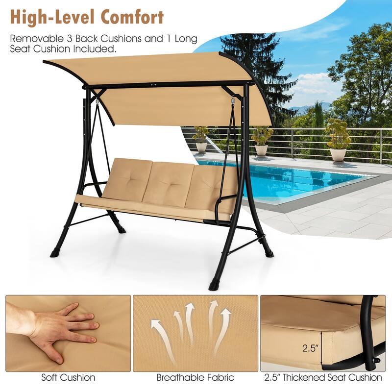 Costway 3-Seat Outdoor Porch Swing Adjustable Canopy Padded Cushions - See Details