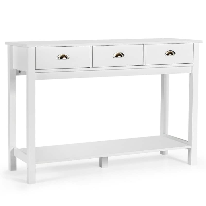 Modern Tall Entryway Table with 3 Drawers and 2 Tier Storage Shelves for Hallway and Living Room - 47" x 15.5" x 32" (L x W x H)