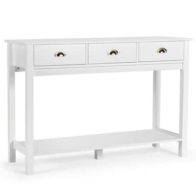 Modern Tall Entryway Table with 3 Drawers and 2 Tier Storage Shelves for Hallway and Living Room - 47" x 15.5" x 32" (L x W x H)