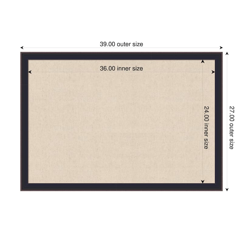 Amanti Art Framed Fabric Pinboard Natural Linen Printed Bulletin Board - Board Size 36 x 24 - Havana Black Bronze