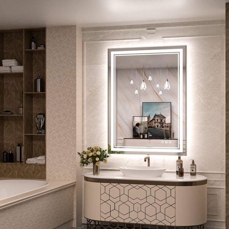 Keonjinn Rectangular Front Light & Backlit,LED Bathroom Vanity Mirror, 3 Color Temperatures, Anti Fog