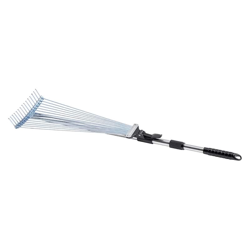 Stainless Steel Leaf Rake with 15 Metal Tines for Lawn - 62.99 x 22.44 x 2.17 in