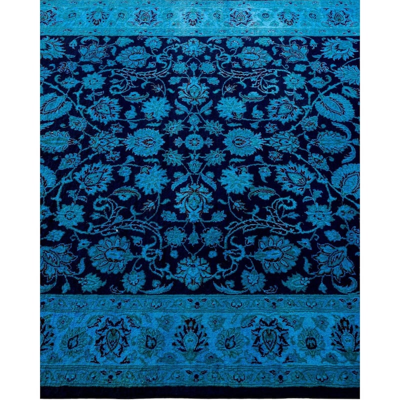 Overton Hand Knotted Wool Vintage Inspired Modern Contemporary Overdyed Blue Area Rug - 4' 1" x 6' 3"