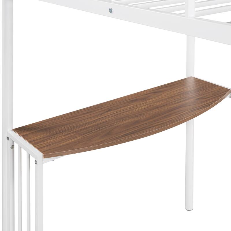 L-Shaped Metal Bunk Bed w/Built-in Desk & Ladder, Twin Over Full Size