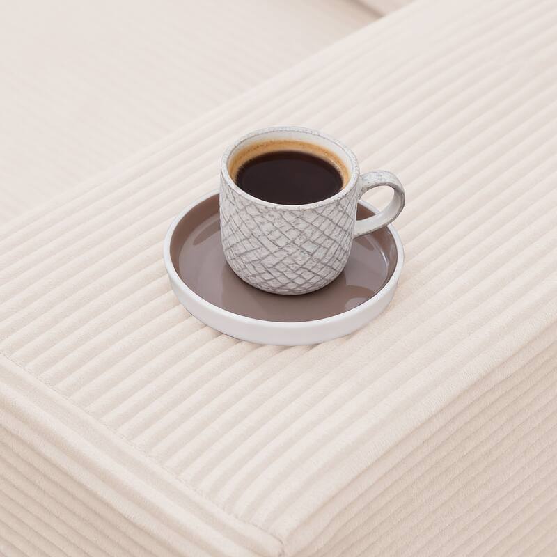 Oversized L-shaped Plush Corduroy Couch, Sectional Sofa with Deep Cushions and Chaise Lounge