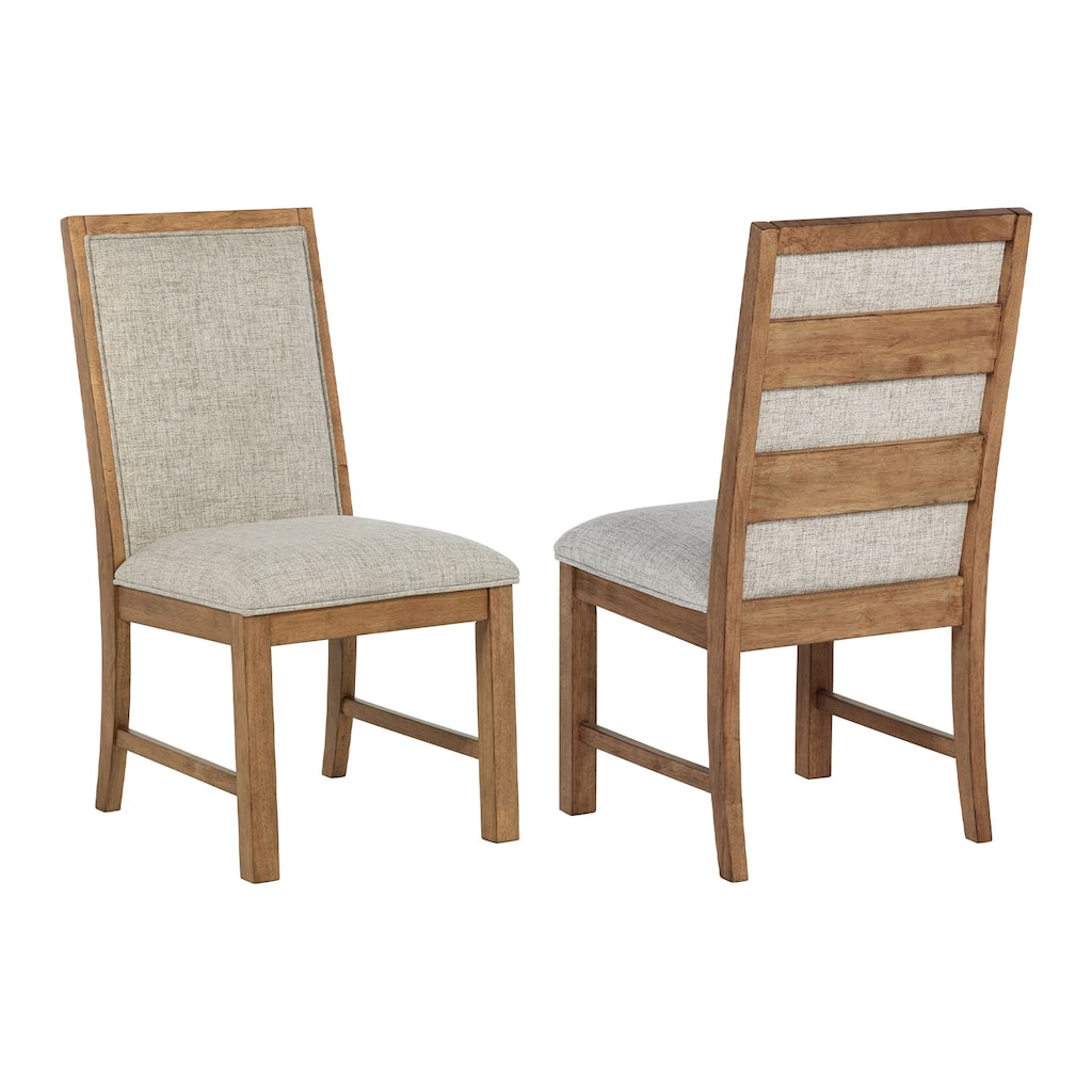 Set of 2 Upholstered Dining Side Chairs with Plush Foam Cushions in Natural Brown and Oatmeal