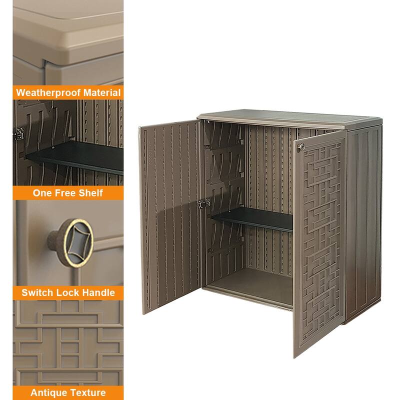 Outdoor 34.3"W x 36.2"H Plastic Vertical Storage Shed With One Shelf