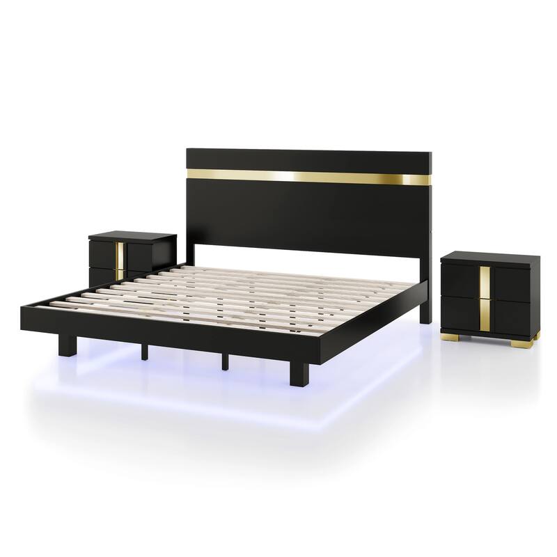 Furniture of America Halifax Modern 3-Piece Wood Platform Bedroom Set with Underbed LED