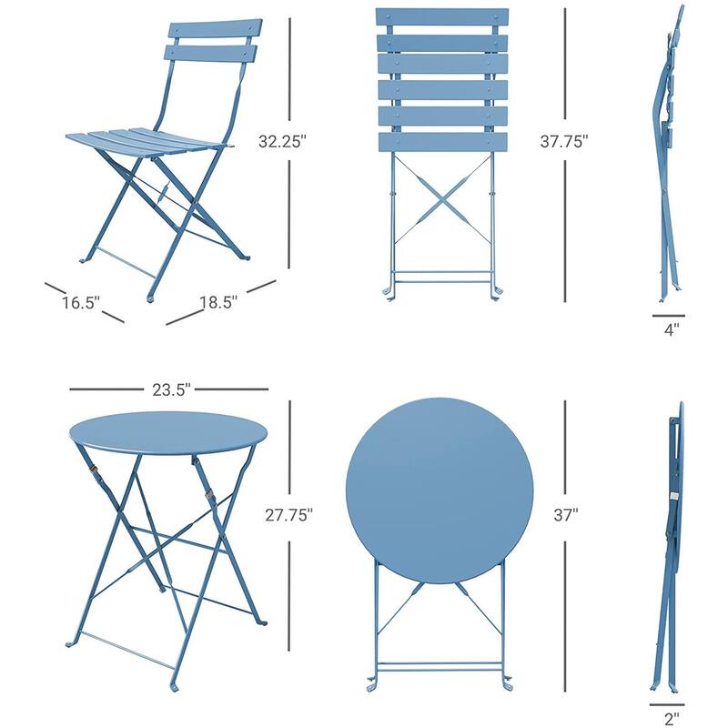 3-Piece Bistro Set Folding Outdoor Furniture Sets with Premium Steel Frame Portable Design for Bistro & Balcony