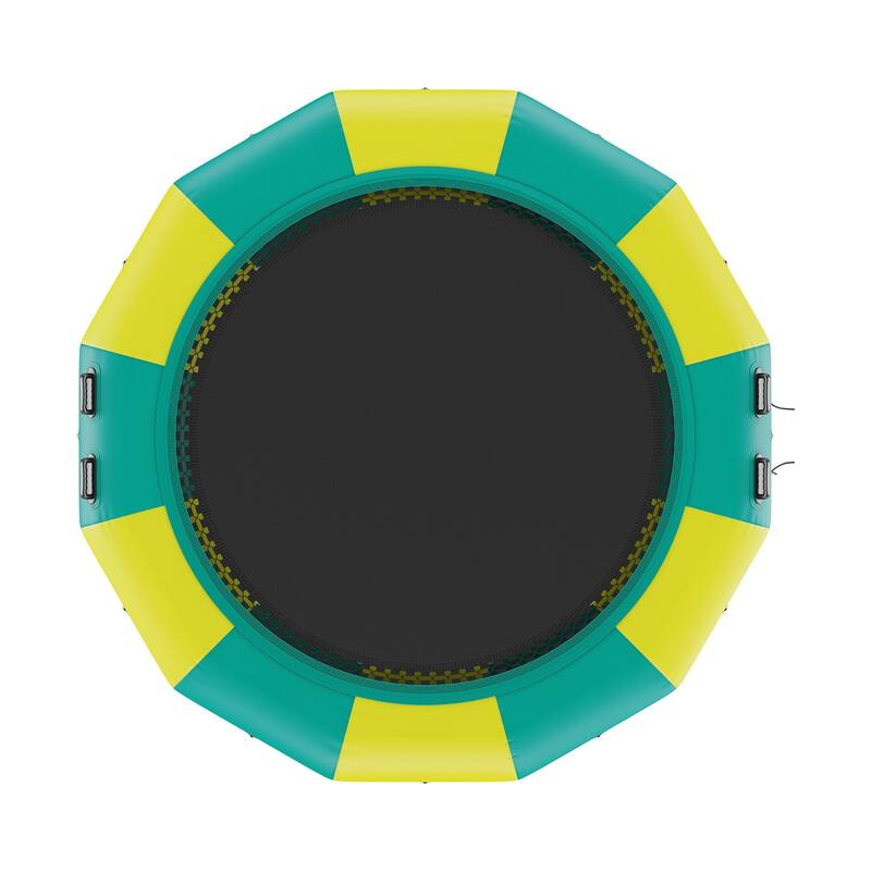 12ft Portable Inflatable Recreational Water Bouncer Trampoline with 3-Step Ladder and Electric Air Pump - Green & Yellow