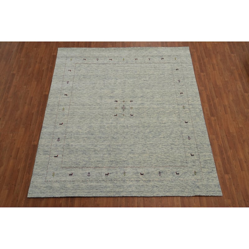 Hand Knotted Oriental 100% Wool Carpet Tribal Animal Pictorial Beige & Ivories Gabbeh Area Rug - 9' 11'' X 8' 7''