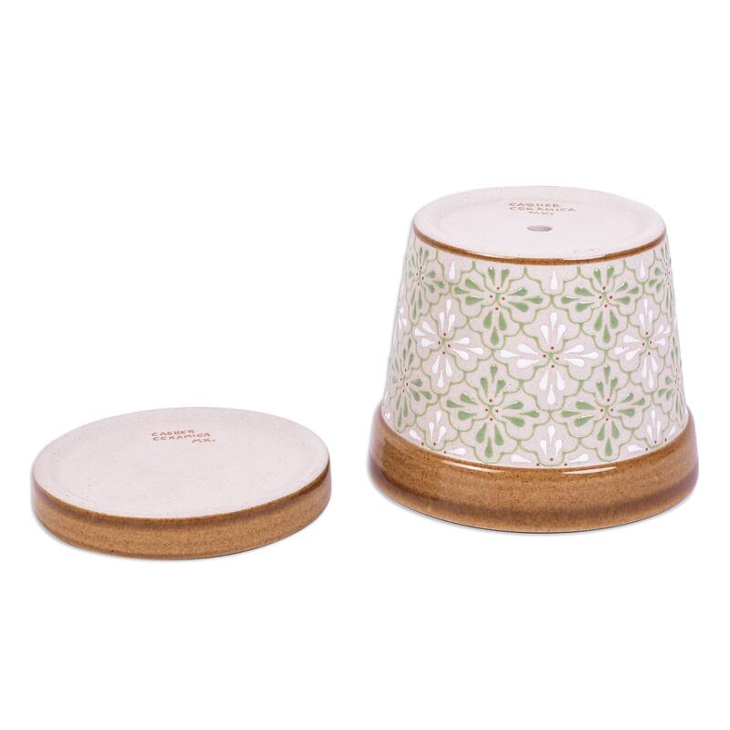 Novica Handmade Green Courtyard Ceramic Flower Pot (5 Inch)