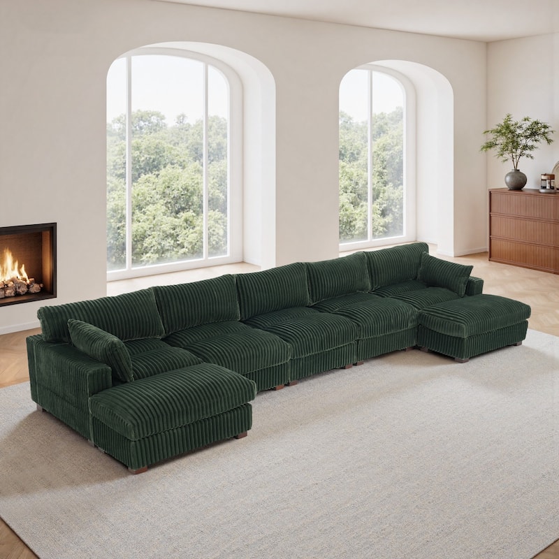 Modern Oversized Plush Corduroy Modular Sectional Sofa with 2 Ottomans